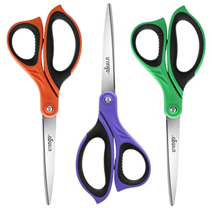 LIVINGO Scissors Stationery Set: Ultra Sharp Stainless Steel Blade - Ergonomic Comfort Grip Paper Shears for Office Home School Craft Cutting Fabric Sewing Dressmaking All Purpose 3 Pack 8.5 Inch