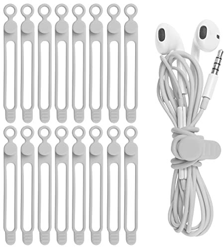 Nearockle 16 Stück Silikon Kabelbinder Wiederverwendbare für Handy Ladegerät, Kabel Organizer,kabelorganisator für Kabelmanagement und Organisieren (Grau)