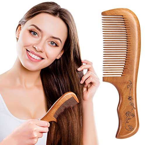 MELLIEX Pettine in Legno Di Pesco Naturale Antistatico - Fatto a Mano Con Manico e Denti Fitti per Riccioli - Per Uomini e Donne