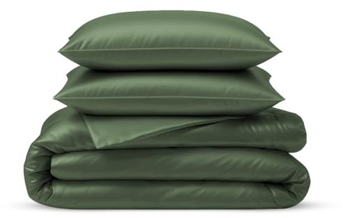 LINENWALAS Bettwäsche-Set aus 100 % Bio-Bambus, 2-teilig, mit Reißverschluss und Eckbändern – der weichste und frischeste Bambus-Bettbezug für Weihnachten, Einzelbett, Avocado-Grün