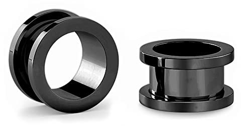 Jewel Barrel Pair Flesh Tunnels 2pcs Ear Stretcher Expanders Double Flared Screw Fit Piercing Surgical Steel 1.6mm - 20mm Silver Black Rose Gold Rainbow Blue (Black, 20)