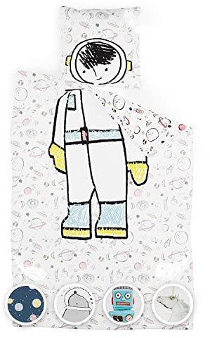 sleepwise Kinderbettwäsche 140x200 | ÖKO-Tex Zertifiziert 2tlg. Bettwäsche Kinder mit Kissenbezug 65x65 cm | Extraweiche Mikrofaser Kinder Bettwäsche Set mit Reißverschluss | Astronaut
