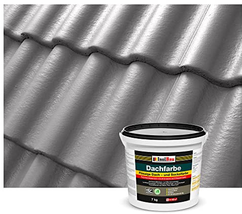 Isolbau Dachfarbe - 7 kg RAL Farbe Fassadenfarbe Nano Dachlack Sockelfarbe Wetterfest - Lösemittelfrei, Wasserdicht, UV-beständig - Betongrau