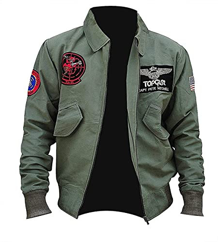 Suiting Style Tom Cruise Top Air Force G1 Maverick Flight Aviator Pilot Bomber Verde Giacca in Cotone, Verde, XXL