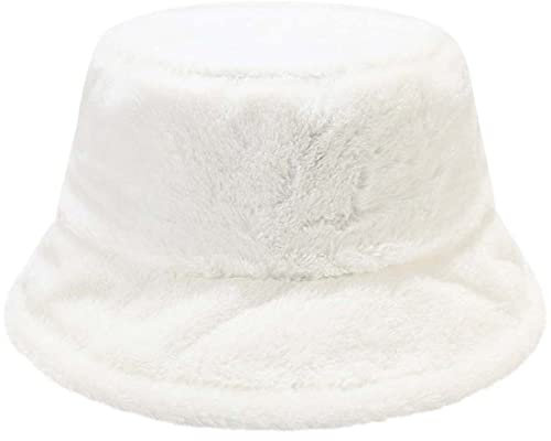 Yixda Damen Winter Mütze Fischerhüte Weiche Kunstpelz Eimerhut Bucket Warm Hut (Weiß)