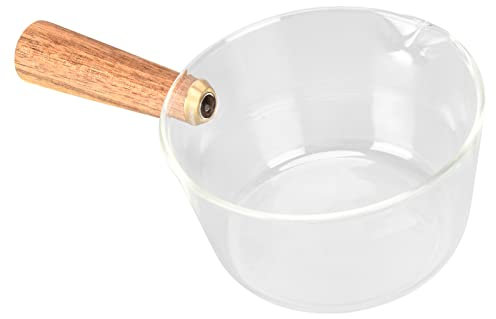 Pentole in vetro, Pentola antiaderente da 600 ml Pentola per il latte Mini Scalda burro Pentola per noodle con manico in legno Beccuccio a forma di V Portatile per fornelli a gas induzione(400ml)