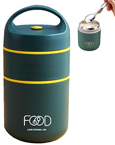 Waaka Termos para Acero Inoxidable, Termo para Almuerzo Acero Inoxidable con Aislamiento Al Vacío Doble Pared 2 Niveles, Termo Comida Caliente, Fiambrera Térmica