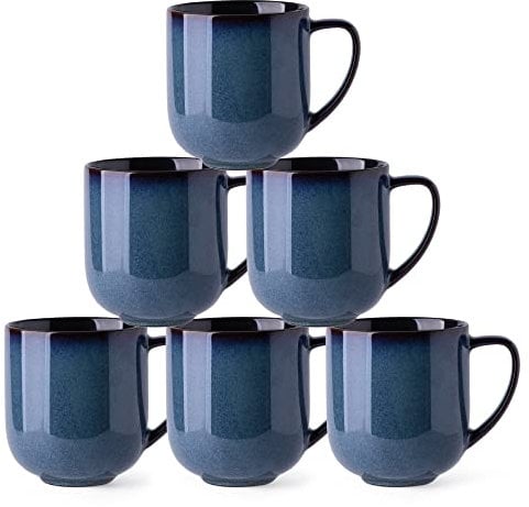 LERATIO 12OZ Ceramic Coffee Mugs Set of 6, Large Porcelain Coffee Cups With Large Handle For Latte,Cappuccino,Milk,Cocoa,|Dishwasher&Microwave Safe Mug Sets,Ideal for Man,Woman,Dad, Mom-Blue