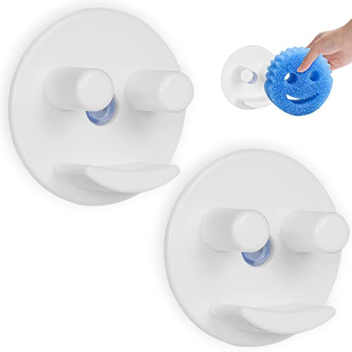 AUAUY Soporte de Esponja para Cara Sonriente,2Piezas de Esponja Paracocina con Instalación de Ventosa, Diseñado para Esponjas Redondas con Sonrisa, Apto para Lavavajillas (Esponjas No Incluidas)