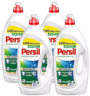 Persil Universal Kraft-Gel 400 WL (4 x 100 Waschladungen), Flüssigwaschmittel mit Tiefenrein Technologie, Waschmittel für reine Wäsche und hygienische Frische für die Maschine, wirksam ab 20 °C
