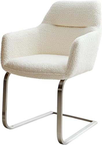Schwingstuhl Pejo-Flex Freischwinger flach Edelstahl Bouclé Weiß Taschenfederkern