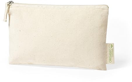 Trousse de toilette 100 % coton biologique de 175 g/m² dans un ton naturel. Trousse pour femme avec fermeture éclair et tirette assortie. Trousse de maquillage de voyage, ecru