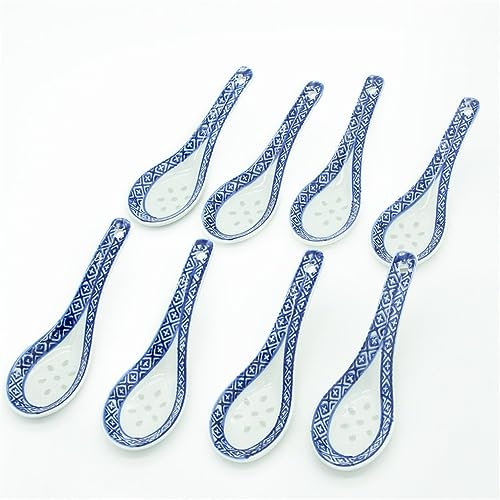Blue and White Porcelain Ceramic Chinese Soup Spoons,Set of 8 for Syndecho