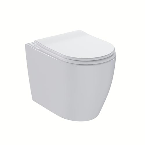 HAGO24 Hänge WC spülrandlos in Weiß I Hochwertige Keramik Toilette mit Nano Lotus Effekt I Stilvolles & spülrandloses WC Becken hängend mit Absenkautomatik I Hygienisches & wassersparendes Wand WC
