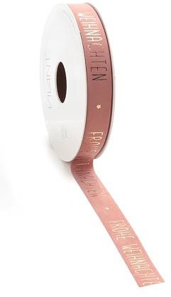 Vivant Geschenkband Schleifenband Dekoband Frohe Weihnachten - 5m x 15mm - Weihnachtsgeschenkband, Geschnekband für Weihnachtsgeschenke (Rosa)