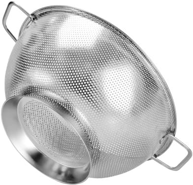 POPGRADE Scolapasta in acciaio inox da 3 qt con manico, colino con base solida, colino da cucina in acciaio inox per lavare riso, pasta e piccoli cereali