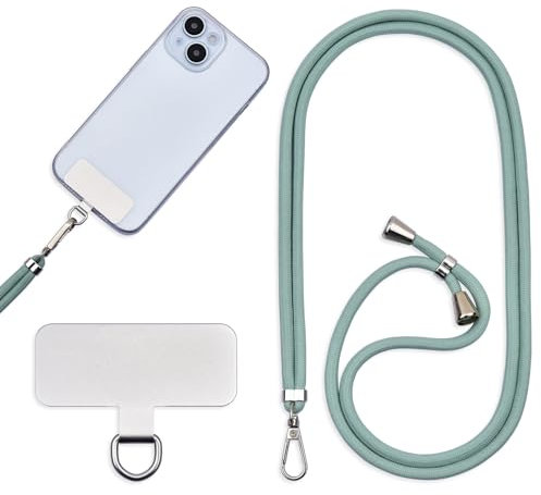 Cordon Para Movil Correa Movil Universal,Pegatinas Metálicas Para Teléfonos Móviles, Cuerdas Ajustables, Tirantes O Tirantes Para Liberar Las Manos. (Matcha verde)