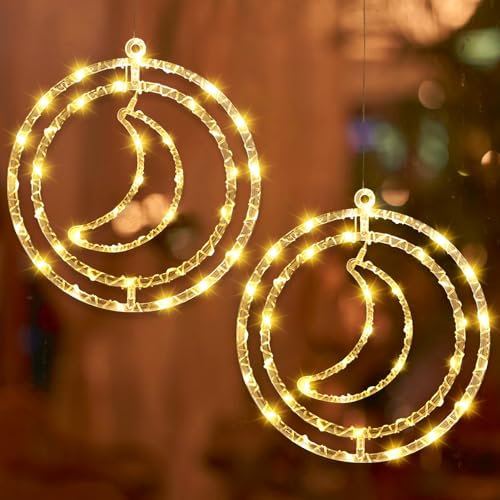 ACAREY Weihnachtsdeko LED Sterne Drehbar Weihnachtsbeleuchtung Fenster, D32cm Stern Lichterkette Weihnachtsdeko Fenster Mit Saugnäpfe, USB Weihnachtsstern Beleuchtet Innen Für Weihnachten (2 Mond)