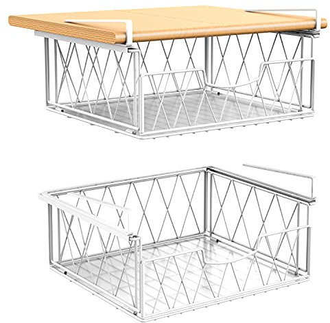 Bomclap Lot de 2 paniers de rangement suspendus en métal pour cuisine, garde-manger, bureau, bibliothèque, blanc