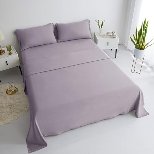 I LOVE MOM Juego Sábanas de Cama 4 Piezas,Sábanas Bajera Ajustable,Poliéster Microfibra Cepillada,Sábanas y Fundas de Almohada (Cama 150-150x200 cm+30, Lila)