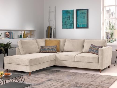 Lisa Design Jake - Ecksofa mit Schlaffunktion - 5-Sitzer - Samt - Links Beige