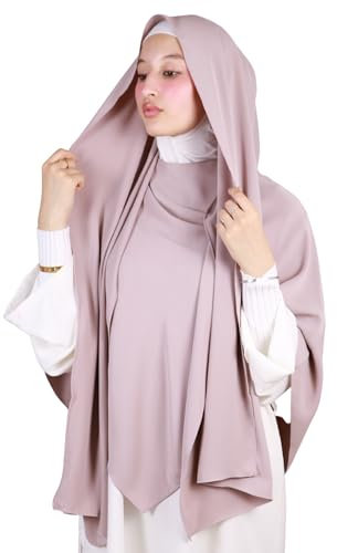 Lamis Hijab Khimar KH400 Khimar mit Hijab zum Hineinschlüpfen, dicker Krepp, für muslimische Frauen, Taupe Rosé, Einheitsgröße