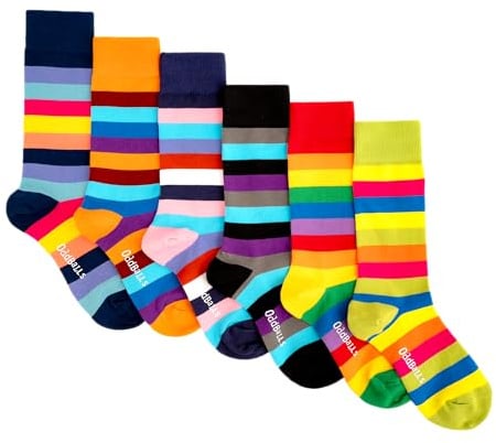 OddBalls | Sock Multipack | 6 Pack | Mens & Womens | Colourful Cotton Socks | Work Socks | Elasticated Ankle | Stripey Bundle | Size 3-6