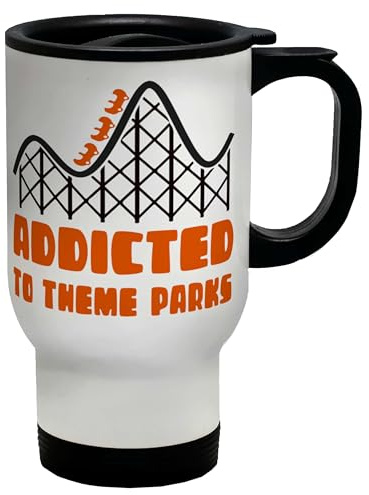Shopagift Roller Coaster Fun Travel Mug Addicted to Theme Parks Stainless Steel 14oz Cup