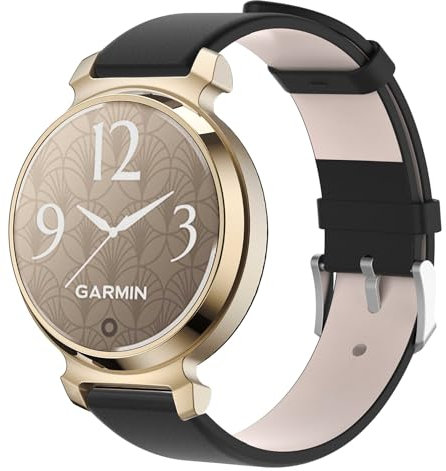 QINOUK Armband für Garmin Lily 2, [Atmungsaktives] Echtes Leder Uhrenarmband, Dornschließe Design, Weiches Band für Garmin Lily 2-Schwarz