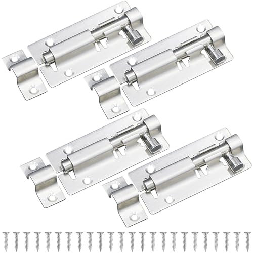 BGOBTY Loquet Coulissant,4 pièces Verrou de Porte,Boulon à Glissière,Cible en Acier Inoxydable,Loquet Porte,Serrure Porte Coulissante avec vis,pour salle de bain,WC,chambre,fenêtre