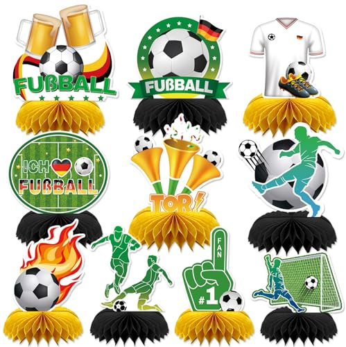 JULMELON Fussball Deko, 10 Stück Fußball Tischdeko Deutschland Fußball Party Deko Fußball Sport Bienenwabe Mittelstücke Fußball Em 2024 Deko