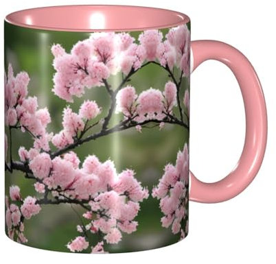 Mug classique rose en céramique pour cappuccino, latte, céréales, yaourt, lait, boissons chaudes ou froides, four à micro-ondes, motif fleurs de cerisier japonais