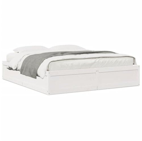 vidaXL Massivholzbett, Holzbett Bett für Schlafzimmer, Bettgestell Bettrahmen mit Lattenrost, Doppelbett Modernes Design, Weiß 180x200cm Kiefer