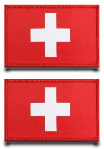 2 Stück Schweiz Flagge Patch Stickerei Taktische Militär Patch,Aufnäher mit Stickereiverschluss Airsoft für Jacke Stickereibänder Rucksäcke Taktische Kleidung Taschen Abzeichen