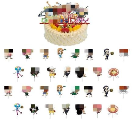31 Stücke Luffy Zoro Gear 5 Nika Cartoon Anime Geburtstag Cupcake Toppers Set, Cupcake Toppers Dekoration, Happy Birthday Cake Geburtstag Deko Geburtstag für Mädchen Jungen Kinder