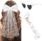3 Stück JGA Accessoires Frauen- Schleier JGA Weiße, Bride to Be Schärpe, Herz Sonnenbrille Perle, JGA deko frauen für Junggesellenabschied Brautparty und Hochzeitsfotografie