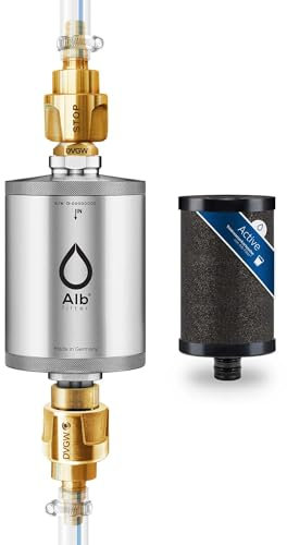 Alb Filter® TRAVEL Active Trinkwasserfilter mit Anschluss-Set für Camping, Wohnwagen und Caravan. Qualität Made in Germany (Edelstahl)