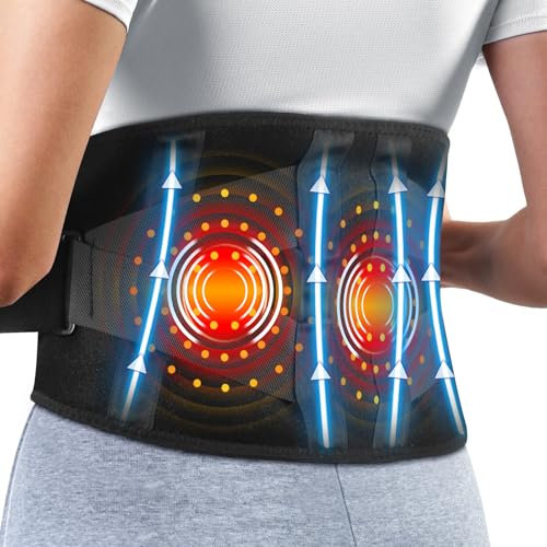 Heated Back Brace with Vibration, Cordless Heating Pad for Back, Heated Waist Belt with LED Red Light for Lower Back, 5 Heating Levels, 2 Powerful Massage Motors