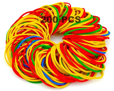Gummiband Gummibänder in Bunten Farben für Haushalt, Arbeit oder Schule - Elastische Gummiringe aus Haushaltsgummi, 38x1.4mm - Die unverzichtbaren Gummis! (200Stück)