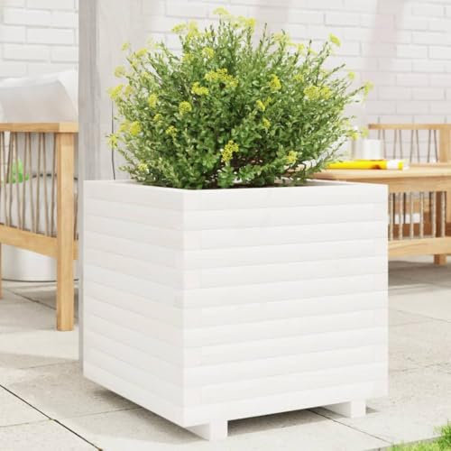 Tidyard Jardinière Blanc 50x50x49,5 cm Bois de pin Massif Bac de Plantation pour Cultiver Fleurs, Plantes, Lit Surélevé Jardinière Potager pour Terrasse Balcon Style A