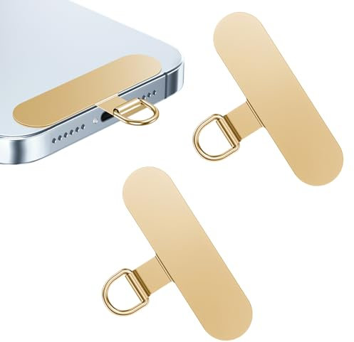 flintronic Phone Tether Tags, 2PCS Cellphone Lanyard Tether Patches, Metal Crossbody Cell Phone Lanyard Patch Gold, with Protective Soft Film, Phone Strap Connector Clip with Most Smartphones