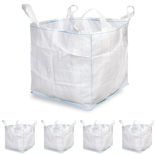 HypafolPP Big Bag 5er Pack I 90x90x90 cm Schwerlastsäcke mit 1000 kg Traglast I Big Pack Gartenabfallsack stabil mit 4 Schlaufen für sichere Transporte I Holz, Bauschutt, Gartenabfall