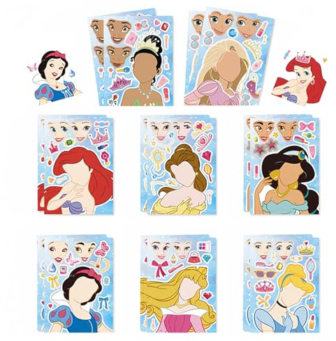 12 Princess DIY Kids Stickers, Make Your Own Stickers for Party Favor Bags, Face Sticker Crafts for Birthday Party Supplies Favors, Princess Themed Party Supplies