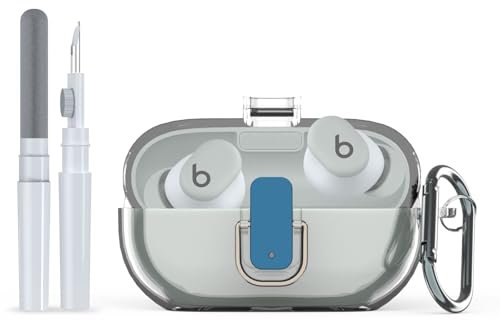 Für Beats Solo Buds (2024) Hülle, TPU dünne stoßfeste abschließbare Hülle mit Karabiner (Transparent)