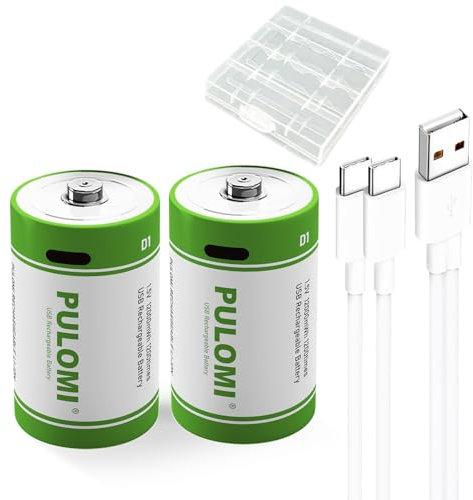 USB D Lithium Ionen Aufladbare Akkus 1,5V 12000 mWh wiederaufladbare batterien D Akku, 4 Stunden Schnellladung, 1200 Zyklen mit Typ C Ladekabel, Überladeschutz, Pack of 2