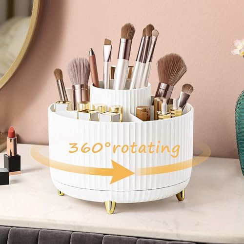 NINGESHOP Organizador de Maquillaje Giratorio 360°, Almacenaje Maquillaje, Organizador de Brochas, Caja de Cosméticos Portátil, Almacenaje Cosméticos Pintalabios para Tocadores, Baños