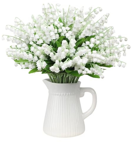 Mokylor Künstliche Maiglöckchen, 35,1 cm, künstliche weiße Glockenblumen, Windspiel, Orchidee, Vasenfüller, Hochzeitsstrauß, Mai-Blume für Zuhause, Garten, Hochzeit, Party, 20 Stück