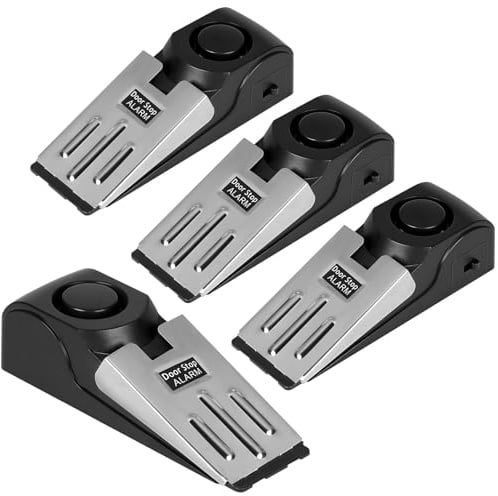 DBREAKS Türstopper Alarm, 4 Stück Alarm Türstopper, Alarmanlage Tür, Türalarm mit 120dB Sirene, Einstellbares Türsicherung Einbruchschutz, Türkeil Alarm für Hotel Home Security (Batterien nicht im)