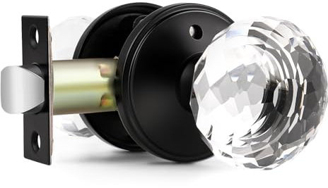 Lepushom 1 Pack Crystal Door Knobs Interior, Elegant Matte Black Glass Door Knobs, Keyless Privacy Door Locks for Bedrooms and Bathrooms