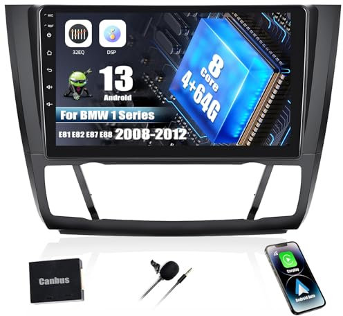 【Upgrade 8 Core 4+64GB】 Android 13 Autoradio pour BMW 1 Series E81 E82 E87 E88 2008-2012 Con Wireless CarPlay Android Auto, 9 Pouces Écran Tactile Autoradio avec DSP Bluetooth 5.0 GPS WiFi/FM/AM/RDS